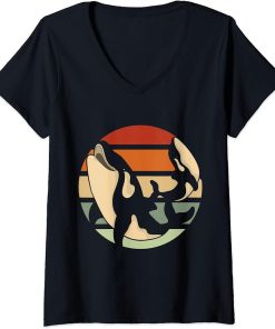 Womens Retro Ocean Animal Orca V-Neck T-Shirt