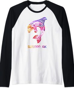 Tribal Seward AK Orca Killer Whale Native American Raglan Baseball Tee