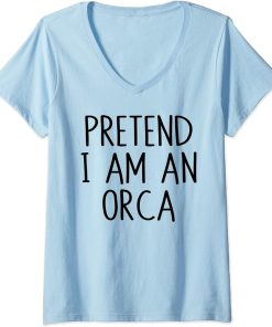 Womens Pretend I"m An Orca Costume Lazy Funny Halloween Party V-Neck T-Shirt