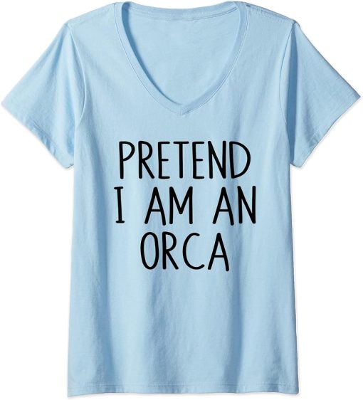 Womens Pretend I"m An Orca Costume Lazy Funny Halloween Party V-Neck T-Shirt