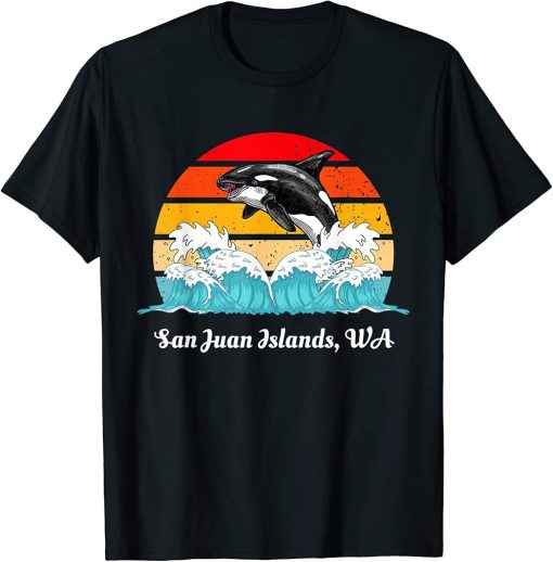 Vintage San Juan Islands WA Distressed Orca Killer Whale Art T-Shirt
