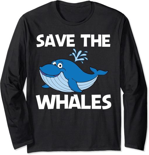 Funny Whale Art For Men Women Orca Narwhal Blue Whales Long Sleeve T-Shirt